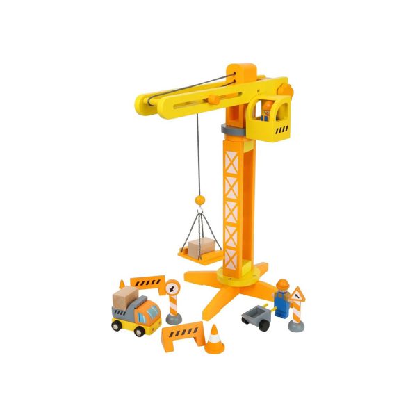 Toys Construction crane with construction site accessories